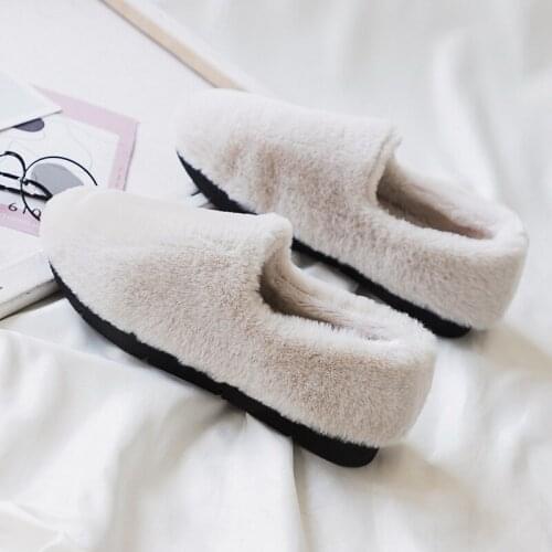 Hairy shoes female 2019 new winter peas shoes plus velvet a pedal student female tide shoes wear cotton women O6-03