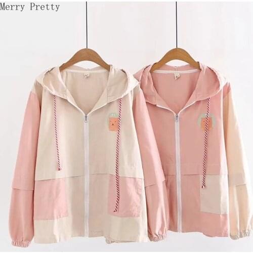 Women Cartoon Print Coats And Jackets 2020 Spring Long Sleeve Zipper Hooded Coat Harajuku Jacket With Pockets Female Outerwear