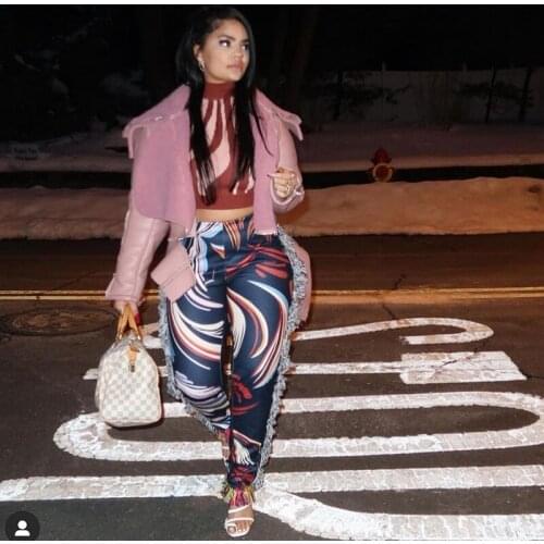 Baldauren Hot sale 2021 Stripe Straight Tie Dye Print Women New Fashion 2021 Summer High Waist Wide Leg Tassel Side Casual Pants