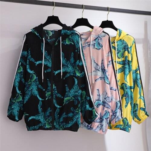 2020 Oversize summer women thin trench coat hooded Sun protection clothing print casual tops plus size XXL-6XL outerwear G1013
