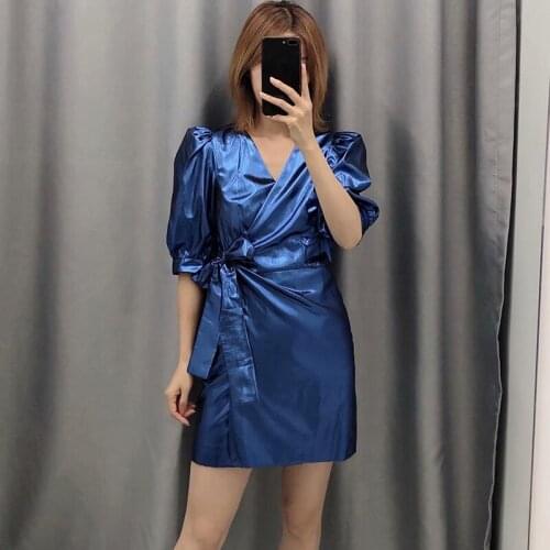 2021 New Women Dress Shiny Shiney Sequined Belt V-Neck Bodycon Elastic Dresses Short Sleeve Mini Christmas Party Club