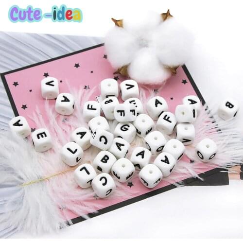Cute-Idea 10pcs 12MM Silicone Letters Beads Baby Teething Teethers DIY English Alphabet Letter Beads BPA Free Baby Shower Gifts