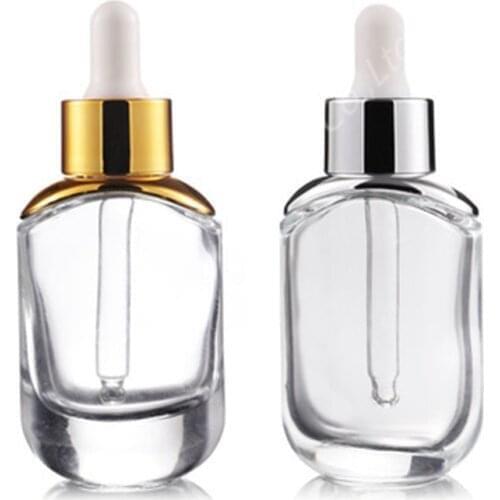 100pcs 30ml new thick-bottomed flat essence dropper glass bottle, high-grade cosmetic liquid bottle