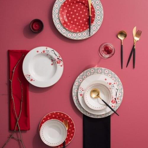 6 seater Dining Set turkish porcelain ceramic dinner plate dish porcelain food rice noodles bowls dinner set soup salata