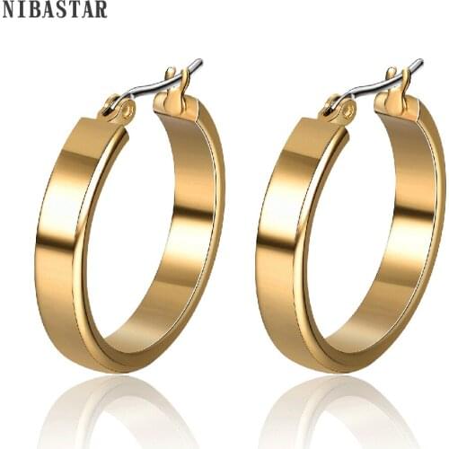Big Hoop Earrings Stainless Steel Piercing Round Huggies Earring For Women Ear Rings Clip Gold Color Circle Earrings