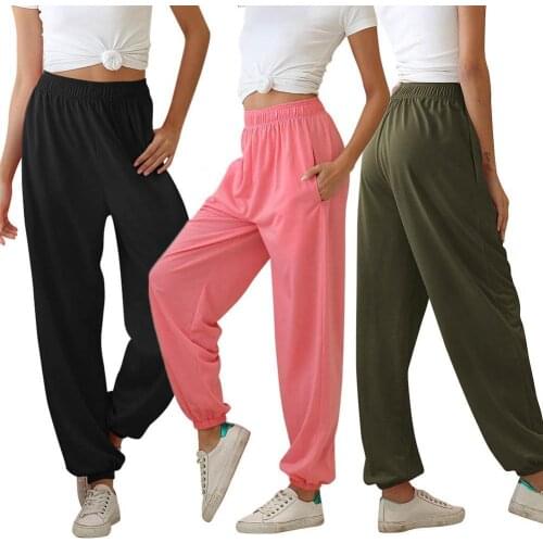 Casual Women Solid Color Elastic High Waist Ankle Tie Thin Pants Sports Trousers Pencil Pants Sweat Pants Joggers Streetwear