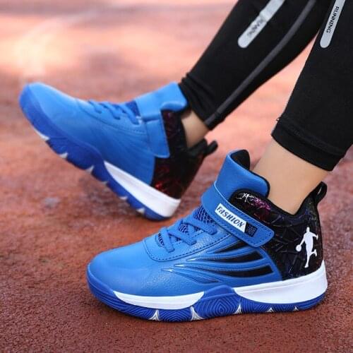 2021 Kids Shoes Spring Blue Kids Basketball Shoes Boy Outdoor Non Slip Cool Sneakers For Boy Comfortable Trend Kid Sports Shoes