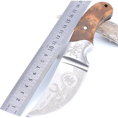 Exquisite forged pattern handmade knife with wooden handle, camping survival knife, carry knife, collectibles, gifts