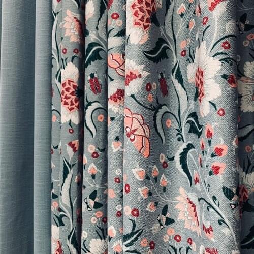 American Country Printing Stitching Curtains Nordic for Living Room Bedroom Cotton and Linen Printing Curtains Valance Custom