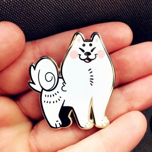 Kawaii Samoyed DOG Smart Pupper Brooch Pins Enamel Metal Badges Lapel Pin Brooches Jackets Jeans Fashion Jewelry Accessories