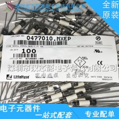 10~100pcs 0477010.MXEP T10A 500V 5*20 New time delay slow melting ceramic fuse
