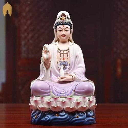 2021 HOME SHOP temple high grade A Buddha Guanyin statue Avalokiteshvara Buddha Color Ceramic statue bless safe health good luck