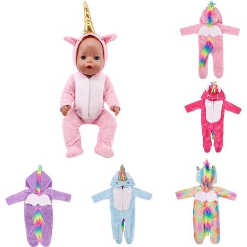 Cute Unicorn Doll Rompers Suit For 18 Inch American and Doll Clothes Fit 43cm New Baby Doll Our Generation Dolls Garment
