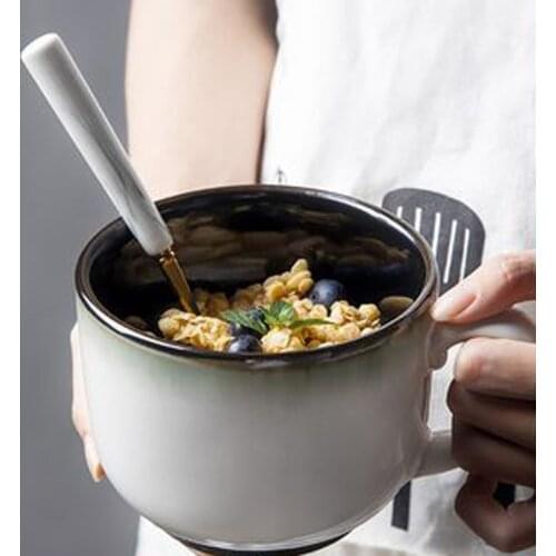 Breakfast Cup Creative Ceramic Mug Milk Cup Household Male and Female Large Capacity Drinking Cup Microwave Oatmeal Cup