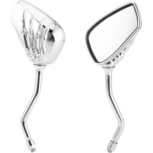 Left Right Universal Motorcycle Chrome Skeleton Skull Style Hand Claw Side Rear View Mirrors 10mm Easy To Install