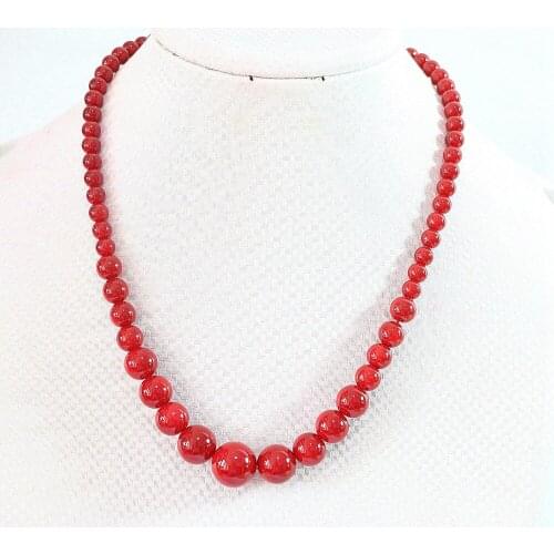 Fashion high grade red artificial coral tower chains necklace 6-14mm round beads beauty women elegant necklace 18inch B666