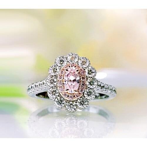 Fashion 925 Sterling Silver Oval Citrine Pink Gem White Gold High Carbon Diamond Ring For Women Chic Flower Jewelry Gift