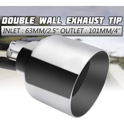 1/2 2.5 Inch Inlet 4 Inch Outlet Double-Wall Exhaust System Tip Muffler Car Tail Pipe Round Bevel Muffler