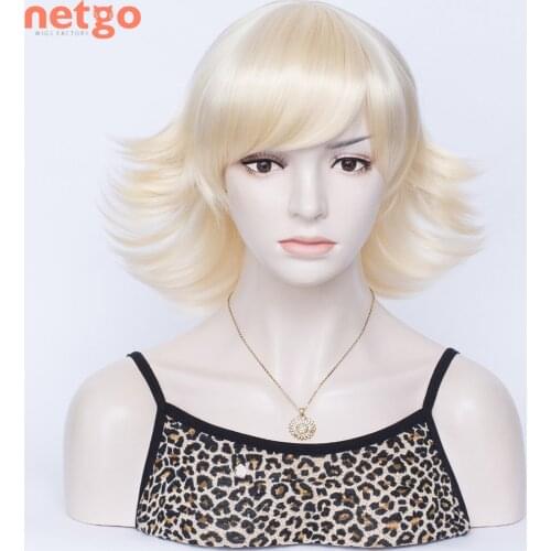 Netgo Short Wavy Blonde Synthetic Wig Green Dark Red Wigs For Women Cosplay Daily Use Party Halloween Heat Resistant Fiber