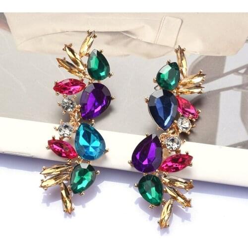 New Style Elegant Multicolor Series Long Shiny Luxury Rhinestone Crystal Drop Earrings For Women Girls Pendientes Party Jewelry