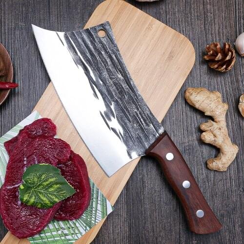 8 Inch Butcher Knife High Carbon Steel Cleaver Chopping Kitchen Knife Full Tang Wide Blade Chef Knife Cooking Tool Wood Handle