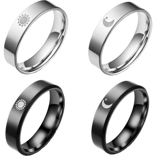 Fashion Couple Rings Paired Moon and Sun Stainless Steel Finger Ring for Men Women Punk Best Friends bff Rings Couple Jewelry