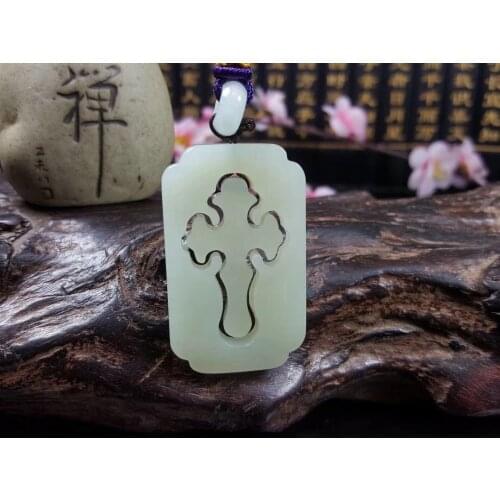 Natural hetian white jade hand-carved cross Christian pendant retro pendant temperament jewellery fashion for woman men lucky