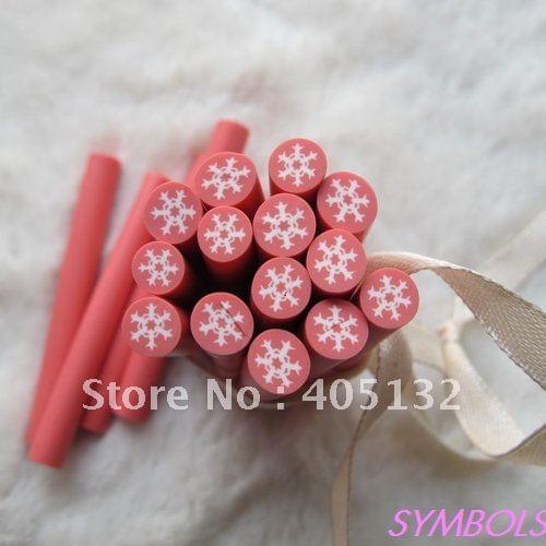 I-28 100pcs 5mm X-mas Snowflake Polymer Clay Cane Fancy Nail Art Polymer Clay Cane