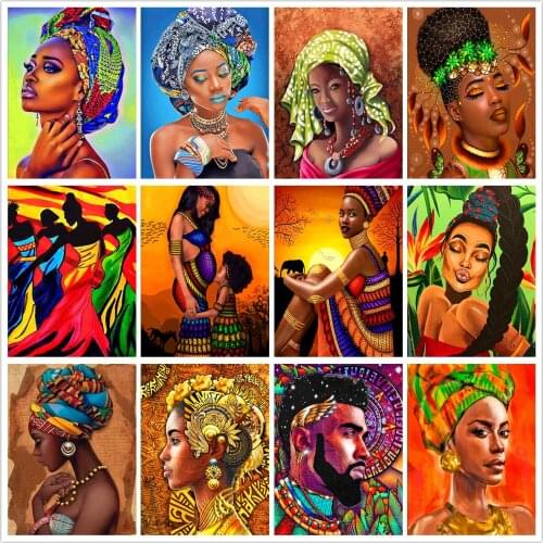 Full 5D Diy Diamond Painting African Woman Cross Stitch Kit Flower Diamond Mosaic Embroidery Painting Round Diamond Gift