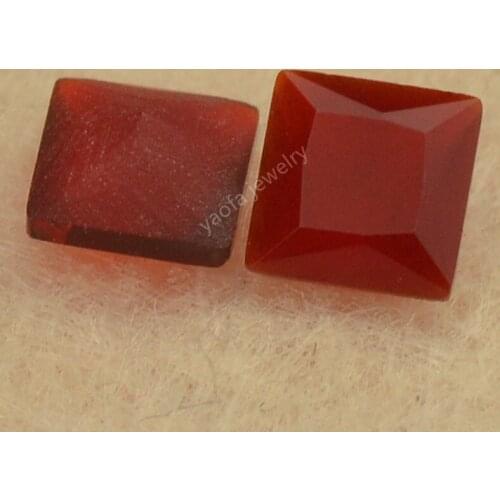 Sale 2x2~12x12mm Deep Red Frosted Bottom Glass Stone Square Cut Princess Shape Loose No Polished Back Synthetic Gems Glass Beads