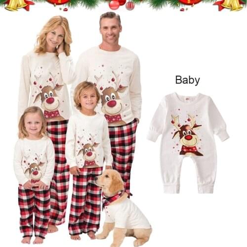 2021 Christmas Clothing Sets Family Matching Outfits Deer Print Tops+Trousers Adult Children Pajamas Suits Infant Baby Romper