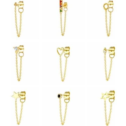 Chain Stud Earrings Personality 925 Sterling Silver Back Hanging Stud Earrings Korean Chain Dangle Brincos Womens Jewelry A30