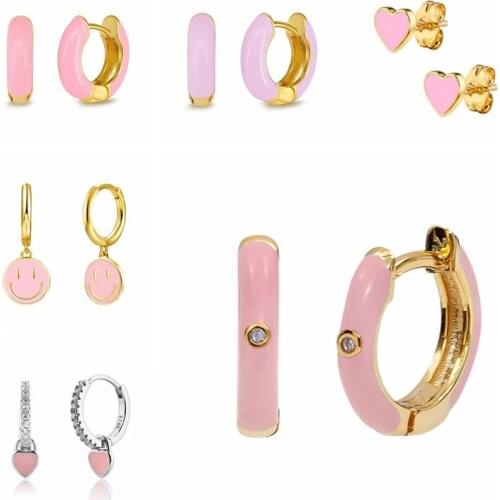 925 Sterling Silver Ear Buckle Enamel Small Hoop Earrings Geometric Statement Round Circle Huggie Earring Fashion Jewelry Gift