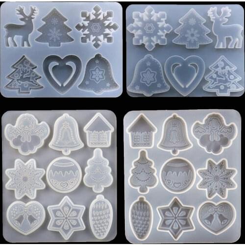 DIY Christmas Ornament Silicone Mold Bell Snowflake Elk Pendant Keychain Resin Mould Plaster Concrete Clay Mold Home Decoration