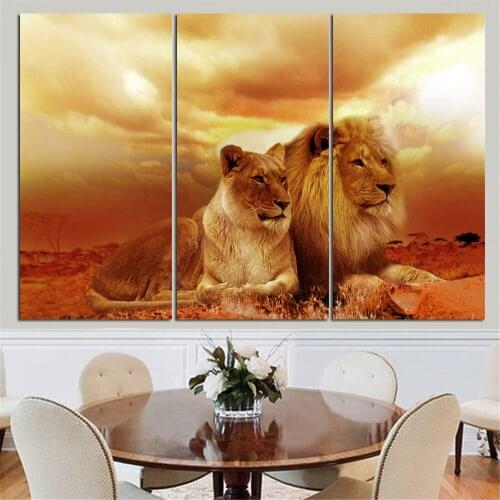 Modern Animal Painting Lion King Poster Wall Art And Print Canvas Picture Home Bedroom 3 Pieces Canvas Painting Decoration