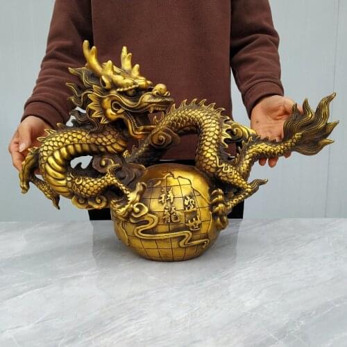 50CM Large Asia HOME Exorcise evil spirits Company SHOP bring in wealth money Success GOOD LUCK Dragon FENG SHUI Copper statue