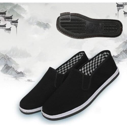 Wushu Cloth shoes Old Beijing Chinese Style Men Wrestling Martial Arts Shoes Black Kung Fu Tai Chi Bruce Lee Hand Made Kick on