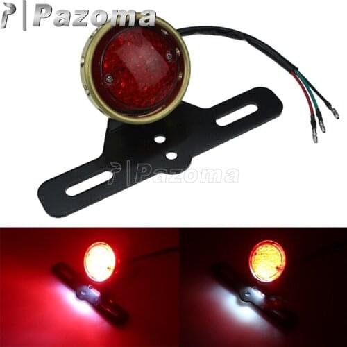 Motorcycle Retro Drilled Tail Brake Lamp Brass Vintage Taillight w/ License Plate Bracket Holder For Cafe Racer Bobber Chopper