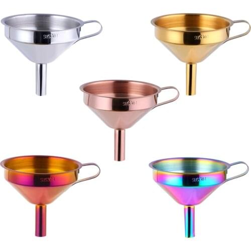 Stainless Steel Funnel 304 Titanium-plated Color Removable Filter Kitchen Gadget Household Oil Funnel