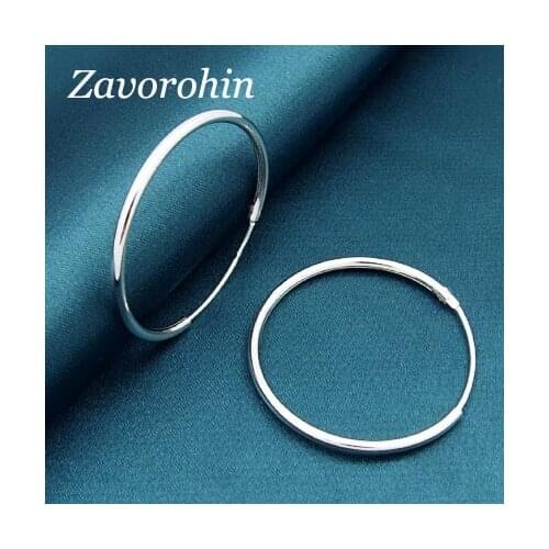 Zavorohin 20mm/30mm/40mm/50mm/60mm Big Round Circle 100% Real 925 Sterling Silver Hoop Earrings For Women Girls Jewelry