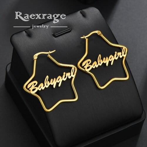 Raexrage Personalized Name Star Geometric Earrings for Women Customized Letter Hoop Earring Charm Gifts Bijoux
