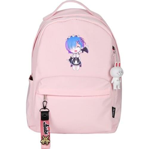 Re:Life in a different world from zero Rem Ram Women Cute Backpack Mochila Feminina Nylon School Bag Pink Daypack Travel Rugzak