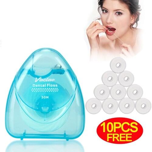 11pcs/set 50m Dental Flosser Oral Hygiene Teeth Cleaning Nylon Floss Box Spool Wax Mint Toothpick Teeth Gum Care Remove Plaque