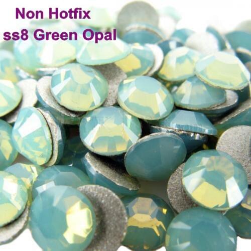 1440pcs/Lot, ss8 (2.3-2.5mm) Green Opal Flat Back Non-hotfix Rhinestones, Glue On Crystal Stones for Nail Arts