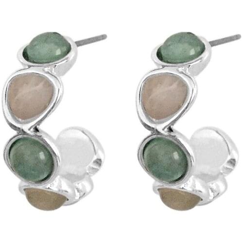 2020 New Trendy Boho Light Grey and Peach Burgundy Purple Green Mixed Stone Small Hoop Earrings For Women Lady Ear Accessories