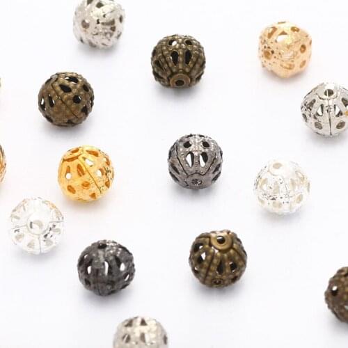 30-200pcs 4/6/8/10/12/14mm Alloy Hollow Flower Ball Metal Beads Loose Spacer Beads For Jewelry Making DIY Bracelet Accessories