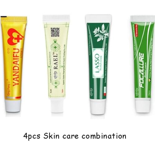 4 PCS No Box Psoriasis Dermatitis Eczema Pruritus Anti Bacterial Skin Cream YANDAIFU+RAEL+FOCALLURE+LASSO Chinese Medicine Cream