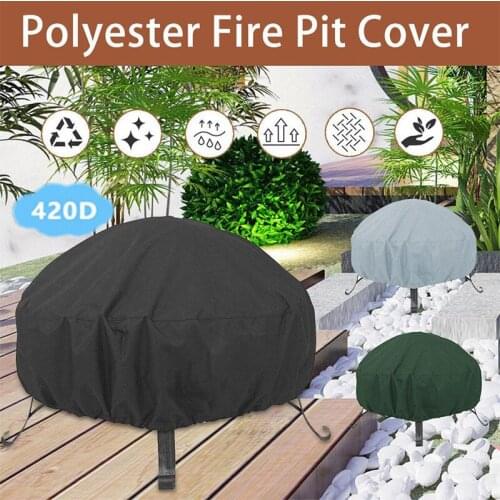 420D Oxford Cloth Portable Barbecue Grill Garden Solid Round Silver Coated Dustproof Waterproof Protective Cover Fire Pit Cover