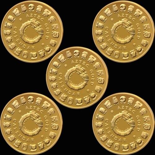 5pcs/lot The Maya Gold Plated Coin Mexico Mayan Prophecy Calendar Antique Souvenir Coin Vintage Polish Coin Collectible Gifts
