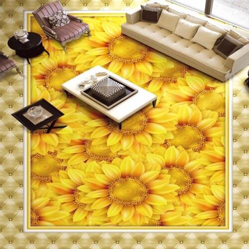 Free Shipping yellow sunflower plant flower 3D Floor stereo painting mural lobby wallpaper